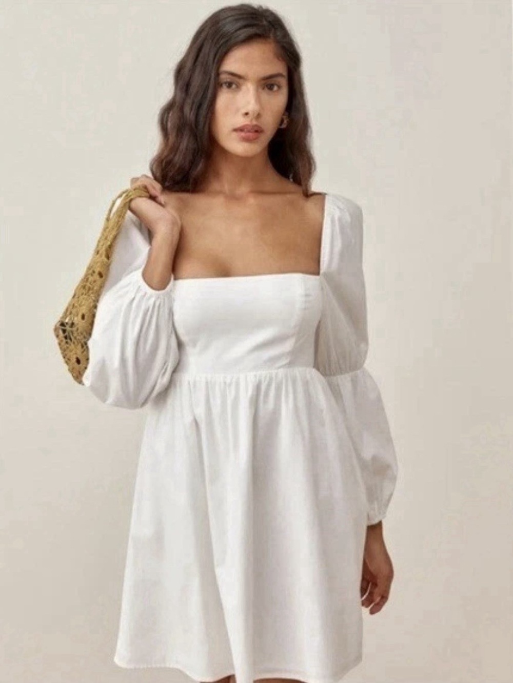 Reformation Michaela Dress White Cotton Poplin Puff Sleeve Mini Size 4